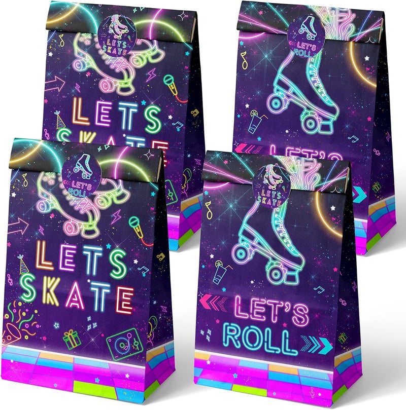 Outego 24 Roller Skating Goodie Bags for Glow Party Birthday, Skate Favor, Neon Party Supplies - Image 1